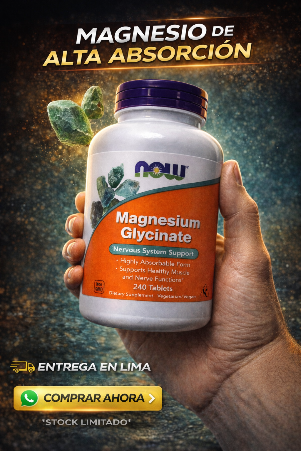 Magnesium Glycinate NOW – Alta Absorción para Sueño, Relajación y Bienestar 💙