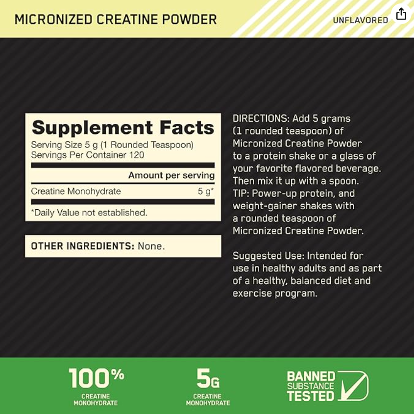 Creatina Micronizada Optimum Nutrition (600gr) – Fuerza, Rendimiento y Volumen 💪