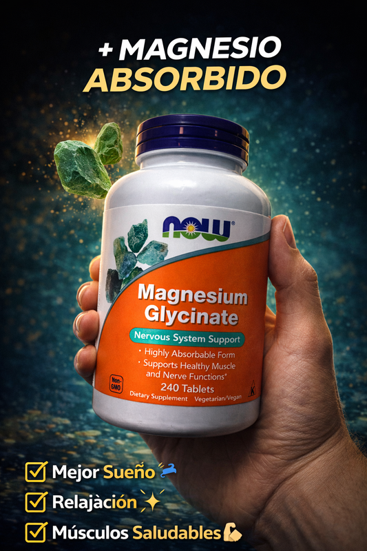 Magnesium Glycinate NOW – Alta Absorción para Sueño, Relajación y Bienestar 💙