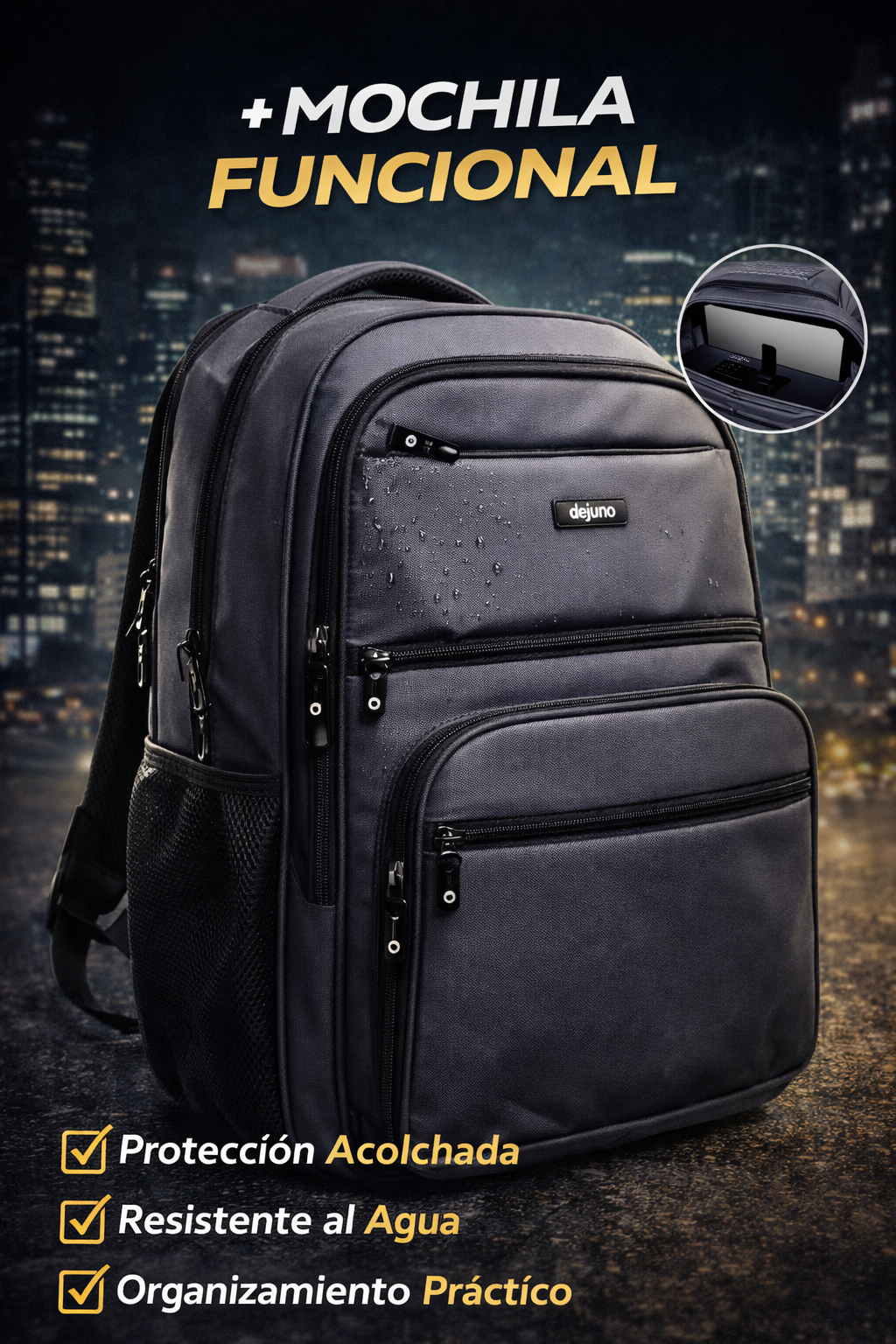 🎒 Mochila DeJuno Funcional Premium Impermeable – Laptop + Viaje